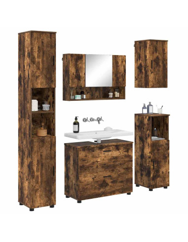 Set di mobili per il bagno 5 pz Rovere fumé 35 x 30 x 192 cm