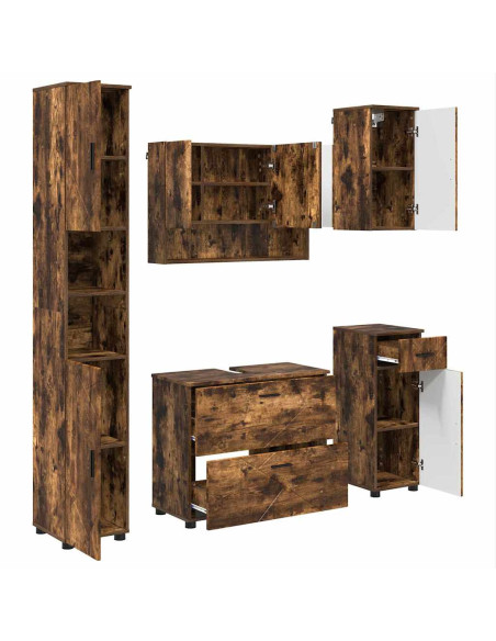 Set di mobili per il bagno 5 pz Rovere fumé 35 x 30 x 192 cm