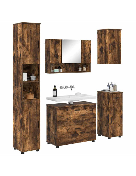 Set di mobili per il bagno 5 pz Rovere fumé 35 x 30 x 192 cm