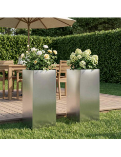 Vaso da giardino 2 pz Argento 20 x 20 x 40 cm Acciaio Inox
