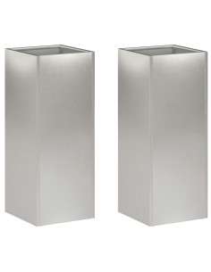 Vaso da giardino 2 pz Argento 20 x 20 x 40 cm Acciaio Inox 2