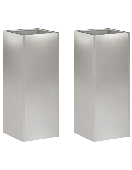Vaso da giardino 2 pz Argento 20 x 20 x 40 cm Acciaio Inox