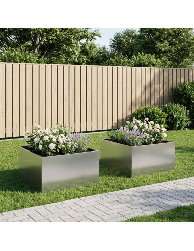 Vaso da giardino 2 pz Argento 60 x 60 x 40 cm Acciaio zincato