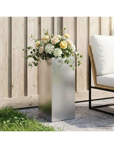 Vaso da giardino Argento 20 x 20 x 50 cm Acciaio Inox