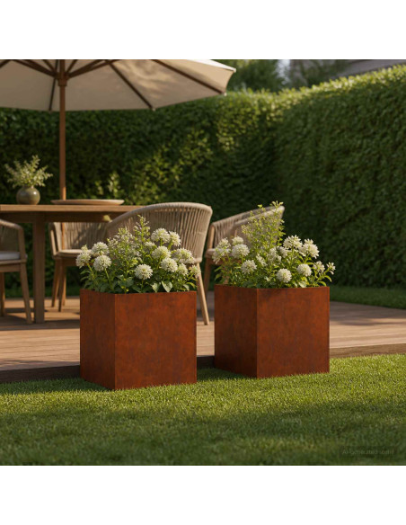 Vaso da giardino 2 pz Ruggine 25 x 25 x 25 cm Acciaio Corten