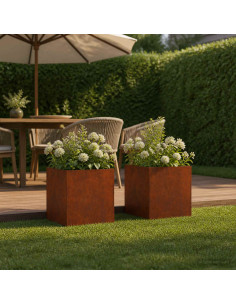 Vaso da giardino 2 pz Ruggine 45 x 45 x 45 cm Acciaio Corten