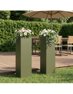 Vaso da giardino 2 pz Verde Oliva 20 x 20 x 75 cm