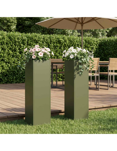 Vaso da giardino 2 pz Verde Oliva 20 x 20 x 75 cm