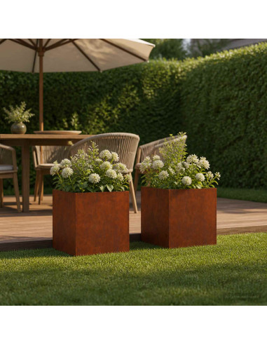 Vaso da giardino 2 pz Ruggine 35 x 35 x 35 cm Acciaio Corten