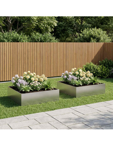 Vaso da giardino 2 pz Argento 80 x 80 x 30 cm Acciaio Inox