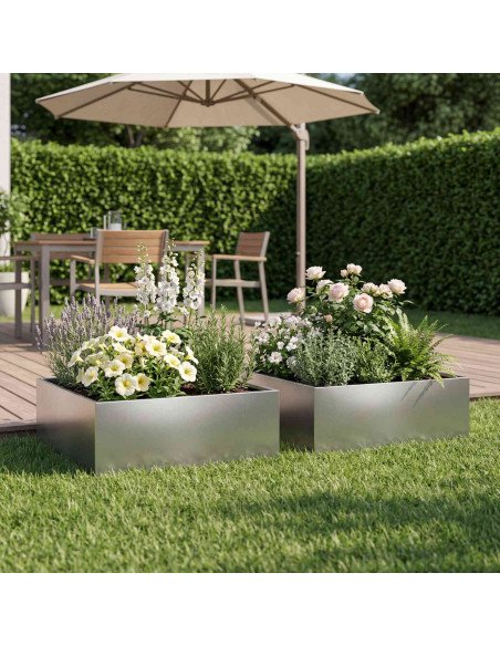 Vaso da giardino 2 pz Argento 40 x 40 x 20 cm Acciaio zincato