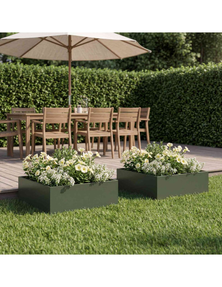 Vaso da giardino 2 pz Verde Oliva 40 x 40 x 20 cm