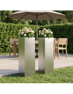 Vaso da giardino 2 pz Argento 20 x 20 x 75 cm Acciaio Inox