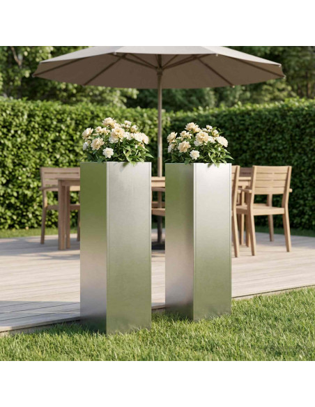 Vaso da giardino 2 pz Argento 20 x 20 x 75 cm Acciaio Inox