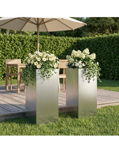 Vaso da giardino 2 pz Argento 20 x 20 x 50 cm Acciaio zincato