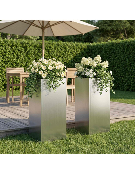 Vaso da giardino 2 pz Argento 20 x 20 x 50 cm Acciaio zincato