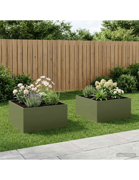 Vaso da giardino 2 pz Verde Oliva 60 x 60 x 40 cm