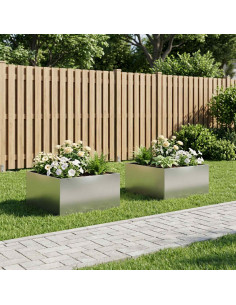 Vaso da giardino 2 pz Argento 100 x 100 x 40 cm Acciaio Inox