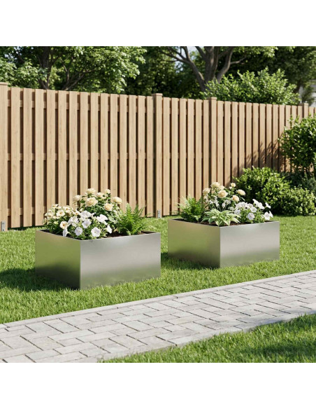 Vaso da giardino 2 pz Argento 100 x 100 x 40 cm Acciaio Inox