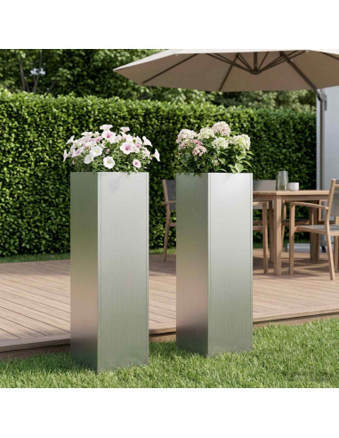 Vaso da giardino 2 pz Argento 20 x 20 x 75 cm Acciaio zincato