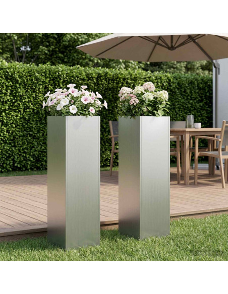 Vaso da giardino 2 pz Argento 20 x 20 x 75 cm Acciaio zincato