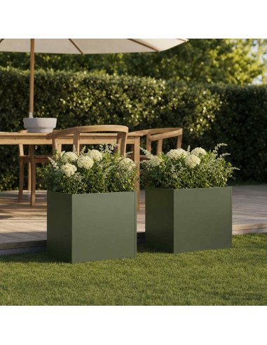 Vaso da giardino 2 pz Verde Oliva 35 x 35 x 35 cm
