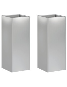 Vaso da giardino 2 pz Argento 20 x 20 x 40 cm Acciaio zincato 2