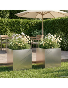 Vaso da giardino 2 pz Argento 45 x 45 x 45 cm Acciaio Inox