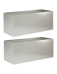 Vaso da giardino 2 pz Argento 80 x 40 x 40 cm Acciaio Inox 2