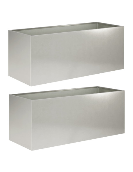 Vaso da giardino 2 pz Argento 80 x 40 x 40 cm Acciaio Inox