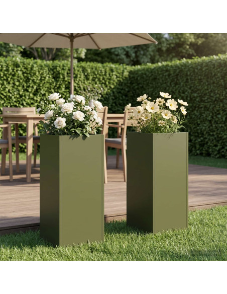 Vaso da giardino 2 pz Verde Oliva 20 x 20 x 40 cm