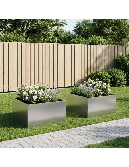 Vaso da giardino 2 pz Argento 100 x 100 x 40 cm Acciaio zincato