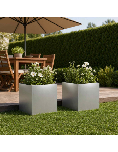 Vaso da giardino 2 pz Argento 25 x 25 x 25 cm Acciaio zincato