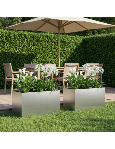 Vaso da giardino 2 pz Argento 80 x 50 x 50 cm Acciaio zincato