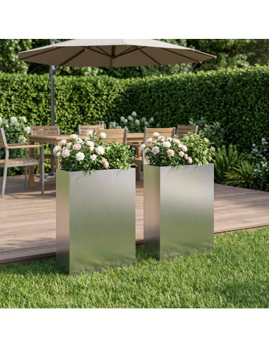 Vaso da giardino 2 pz Argento 40 x 20 x 75 cm Acciaio Inox