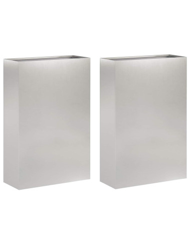 Vaso da giardino 2 pz Argento 40 x 20 x 75 cm Acciaio Inox