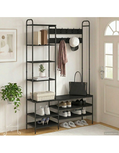 Appendiabiti con panca per scarpe Rovere Nero