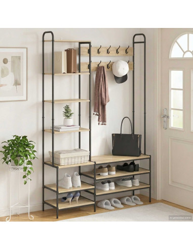 Appendiabiti con panca per scarpe Rovere Sonoma