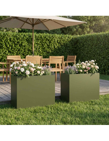 Vaso da giardino 2 pz Verde Oliva 50 x 20 x 40 cm