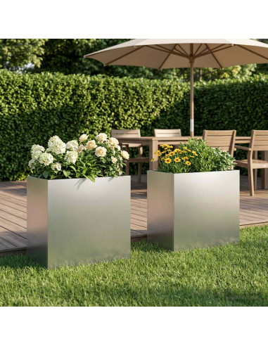 Vaso da giardino 2 pz Argento 50 x 30 x 40 cm Acciaio zincato