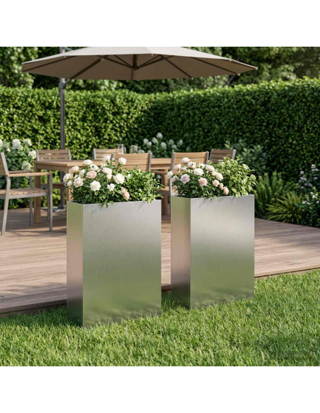 Vaso da giardino 2 pz Argento 50 x 20 x 75 cm Acciaio Inox