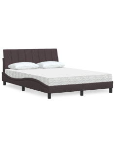 Letto con Materasso Hanko Marrone Scuro 140x200cm Tessuto