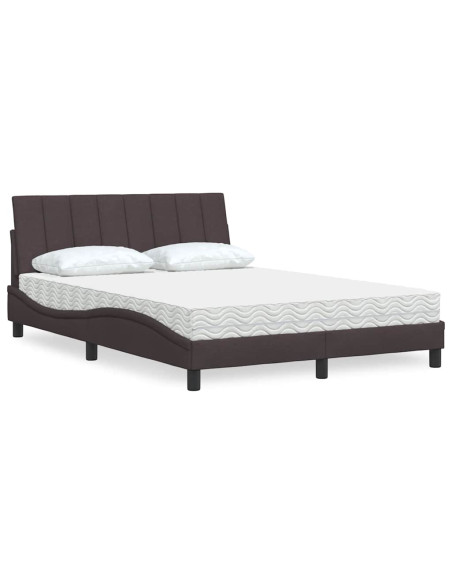 Letto con Materasso Hanko Marrone Scuro 140x200cm Tessuto