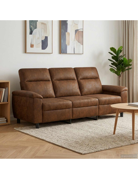 Divano Marrone 214 x 90 x 95 cm Pelle Scamosciata Sintetica