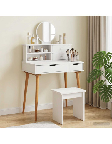 Set Tavolo da Trucco FAUSKE 2 pz Bianco 76 x 50 x 103,5 cm