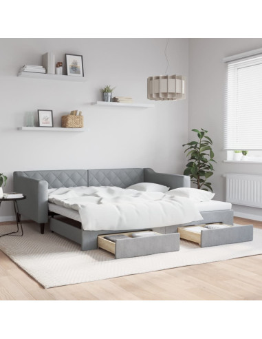 Divano Letto Estraibile Cassetti Grigio Chiaro 100x190 Tessuto