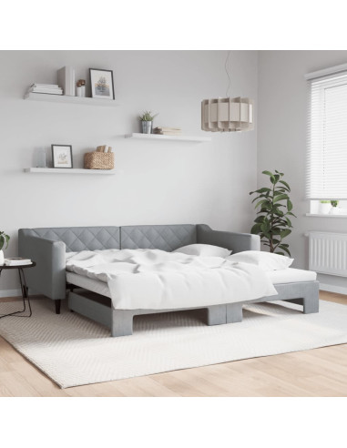 Divano Letto con Letto Estraibile Grigio Chiaro 100x190 Tessuto