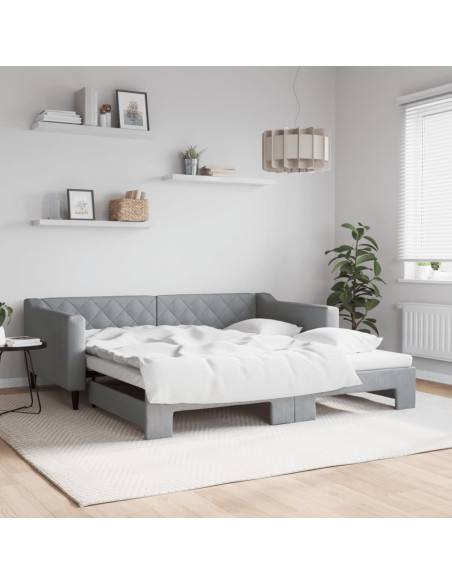 Divano Letto con Letto Estraibile Grigio Chiaro 100x190 Tessuto