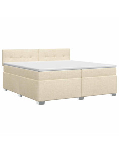 Letto box spring con materasso Crema 200 x 200 cm Tessuto