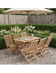 Set di Mobili da Giardino 7 pz Naturale Legno di teak solido